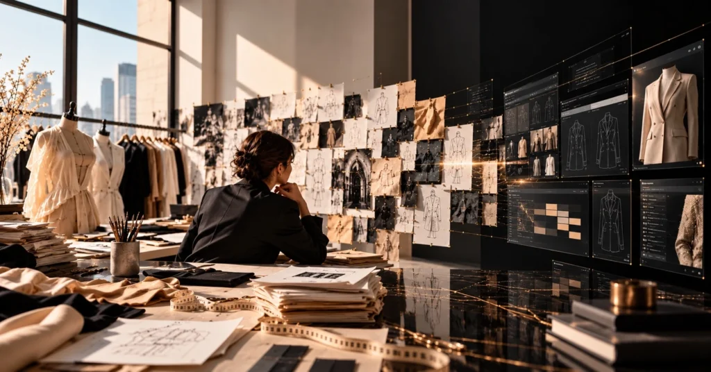 Fashion digital transformation combining traditional product development workflows with digital tools and 3D technology
